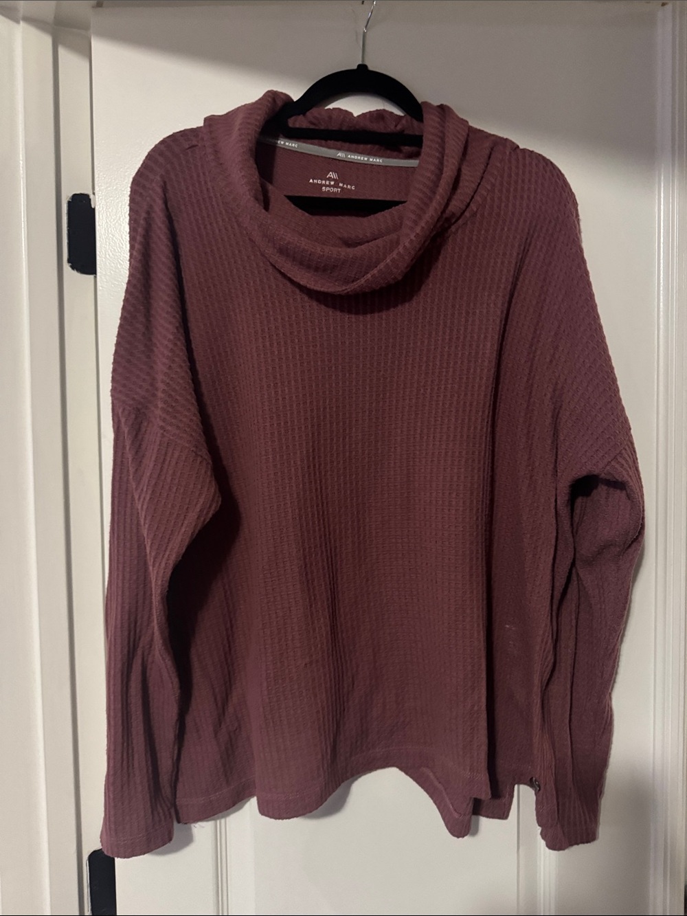 Andrew Marc Women's Mauve Waffle Knit Cowl Neck Sweater